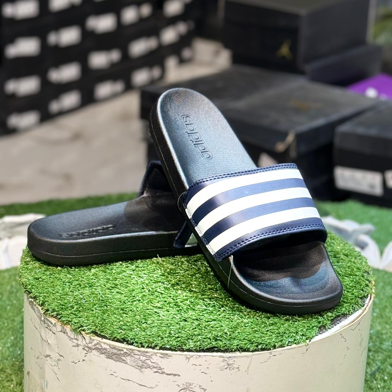 Adidas Adilette Slides Navy Blue N White