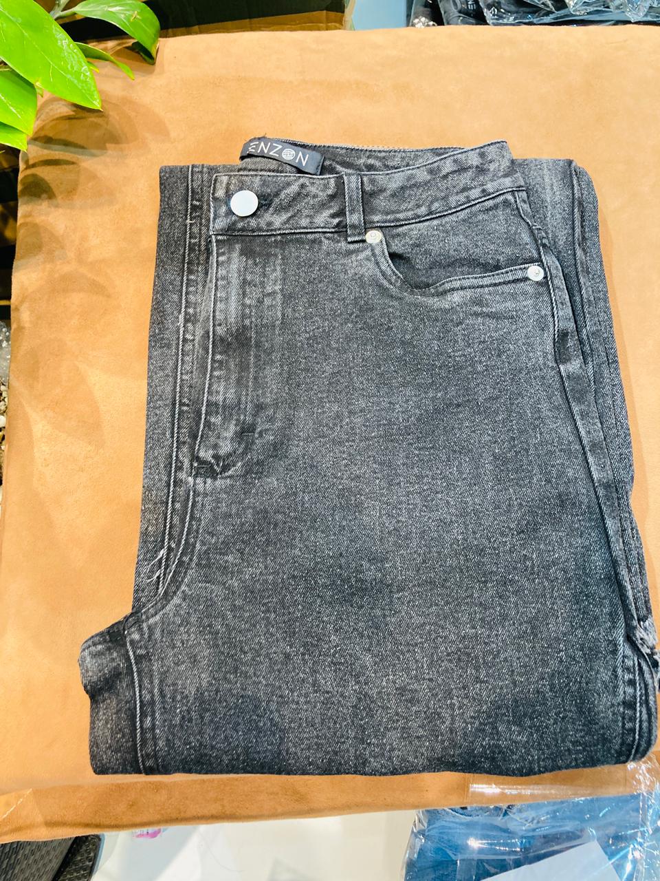 Enzon Womens Wide Leg Denim - Black Acid 