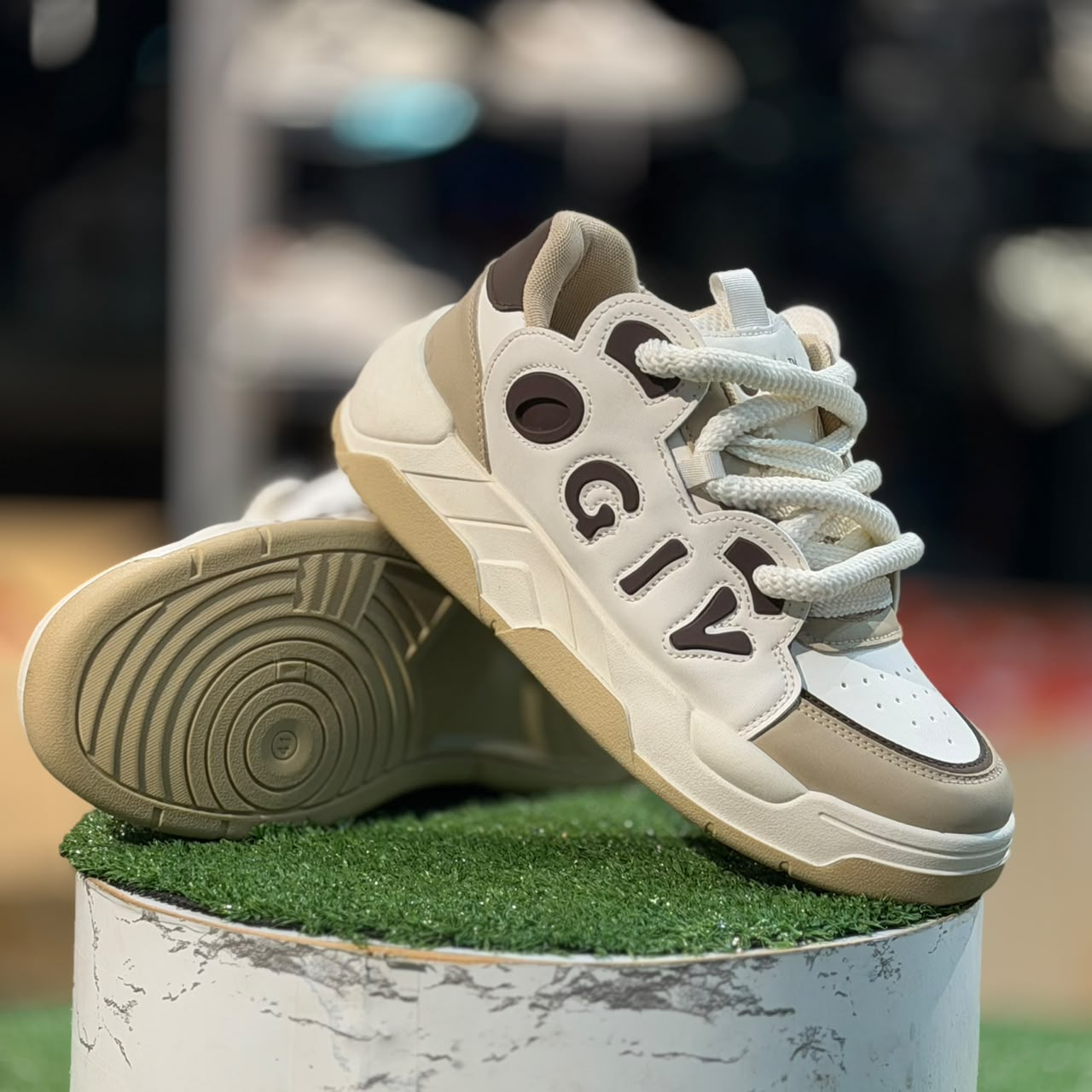 Fashion Chunky Ogiy Retro Cream N Brown