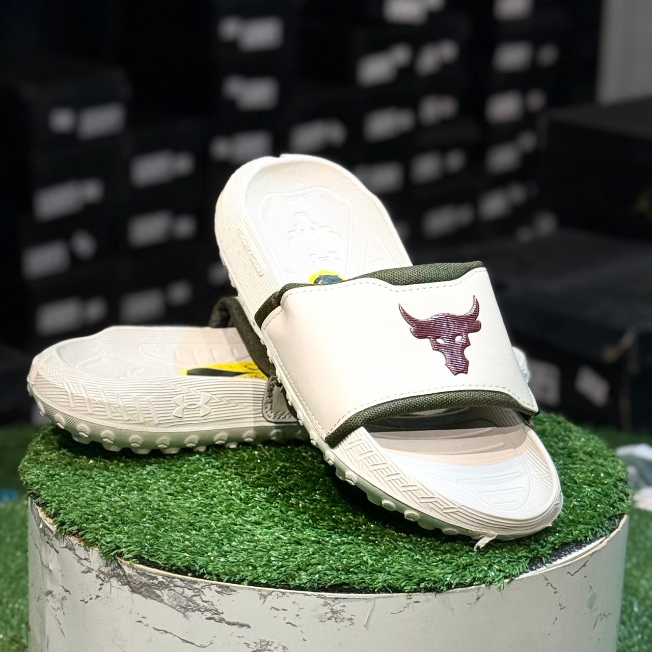 Under Armour Project Rock 3 Slides Beige